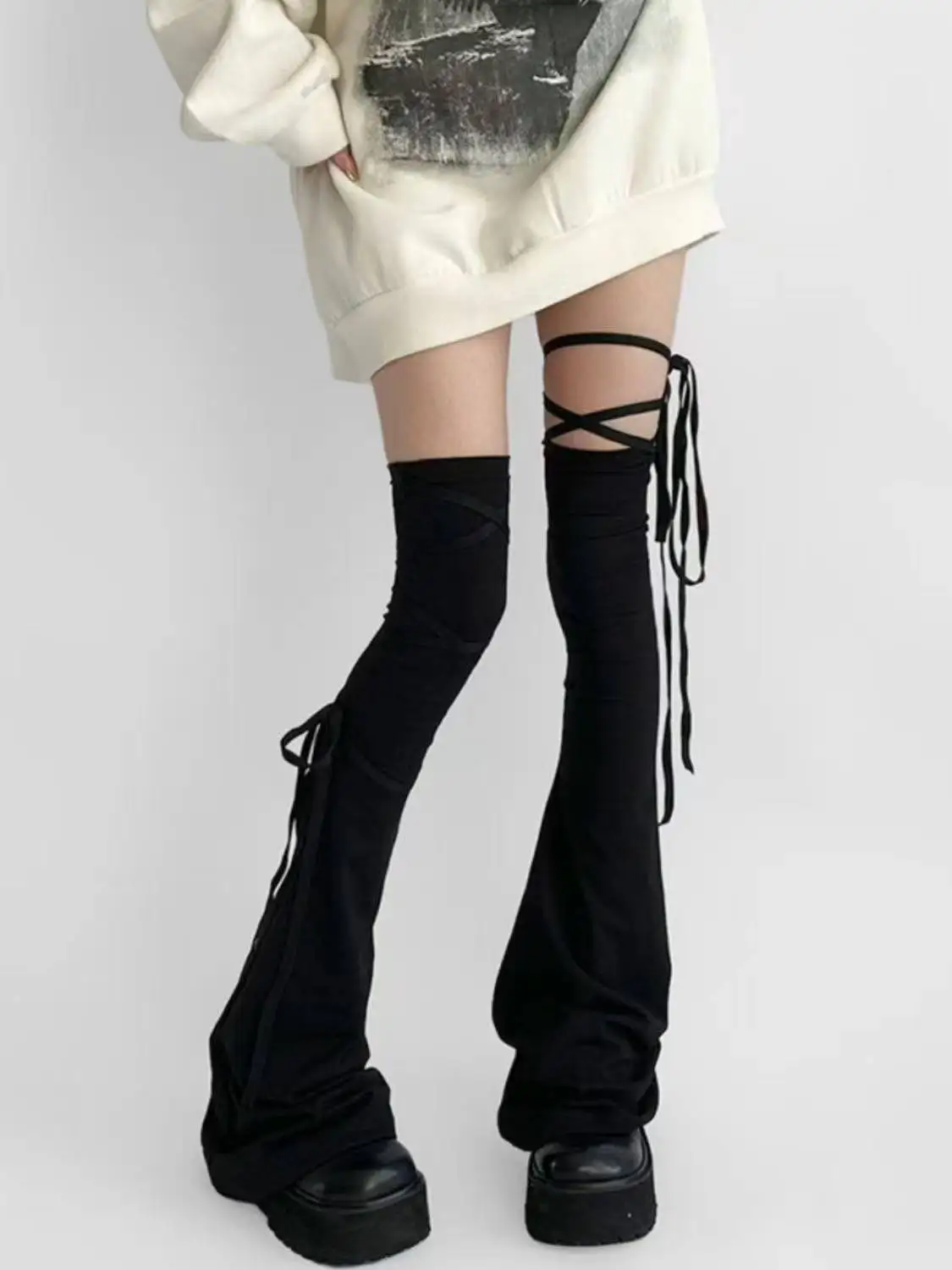 

Панк Harajuku Y2k носки для девочек уличная одежда готические гетры на шнуровке вязаные гетры корейская мода