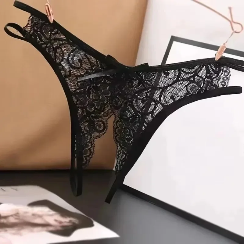 1/2pcs Crotch Opening Women's Panties Lingerie Lace Bowknot G-string Thong Floral Temptation Underwear for Ladies Erotic Pantys