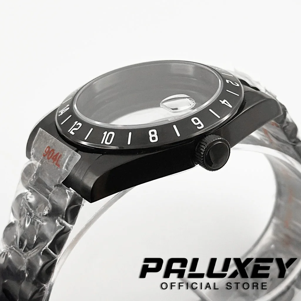 39mm PVD Black Presidential Bracelet NH34 NH35 NH36 NH38 Sapphire Glass Watch Case 24 Hours GMT Fixed Bezel ETA2824 Case