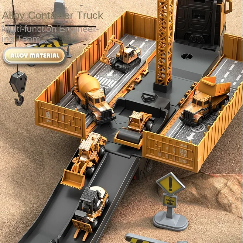 Liga de engenharia bulldozer guindaste construção caminhão torre crianças jogar escavadeira veículos carros conjunto brinquedos modelo recipiente para meninos