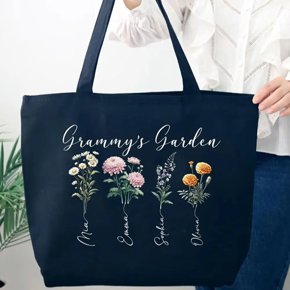 Summer Garden Canvas Tote Bag Custom Carnation Floral Female Family Gathering Supermarket Weekend Shopping Gift