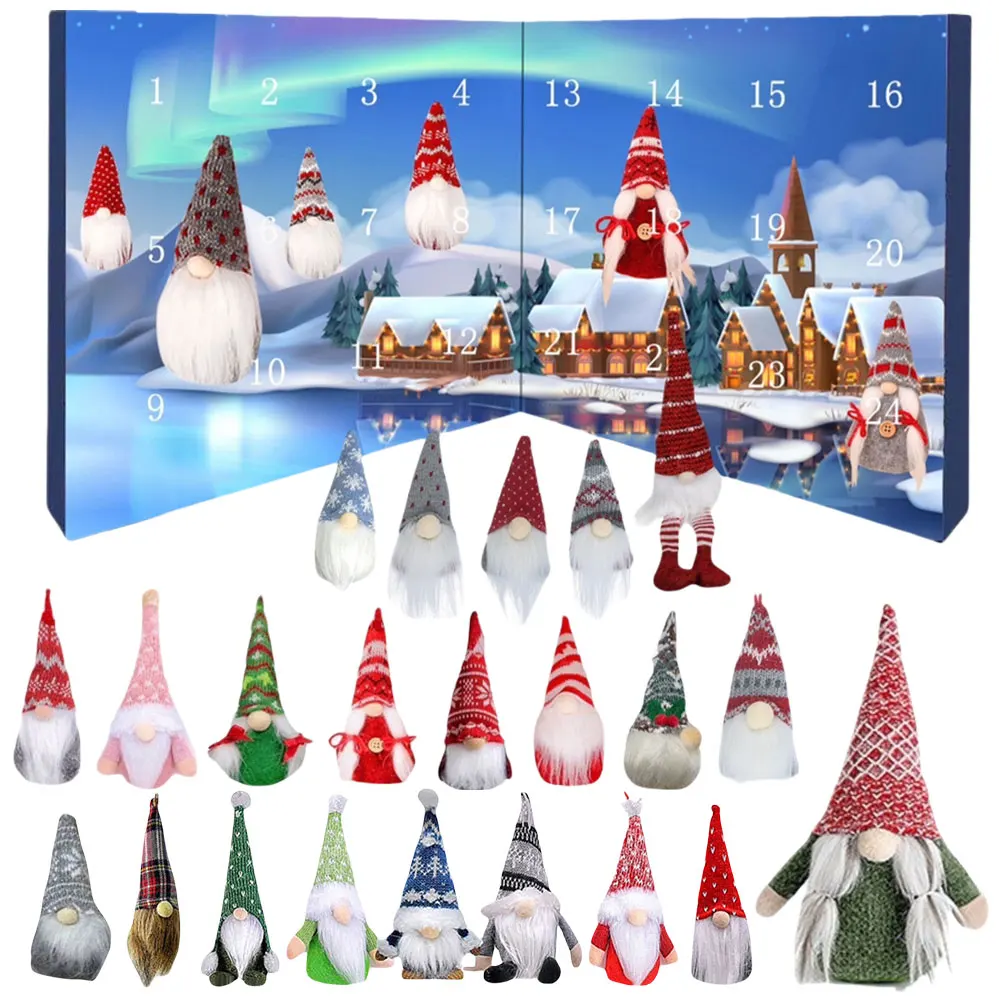 24 Days Christmas Gnome Holidays Advent Calendar Cute Rustic Faceless Dwarf Countdown Calendar Gifts Box with Gnome Plush Toys