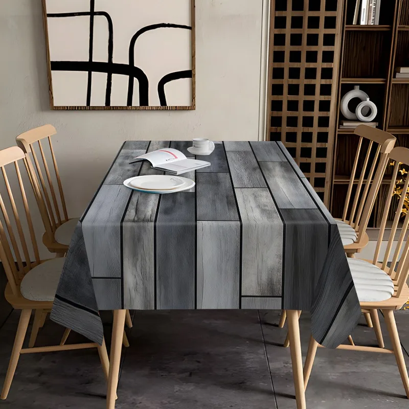 One piece of industrial-style imitation dark gray wood-grain tablecloth with wood board patchwork texturezyc