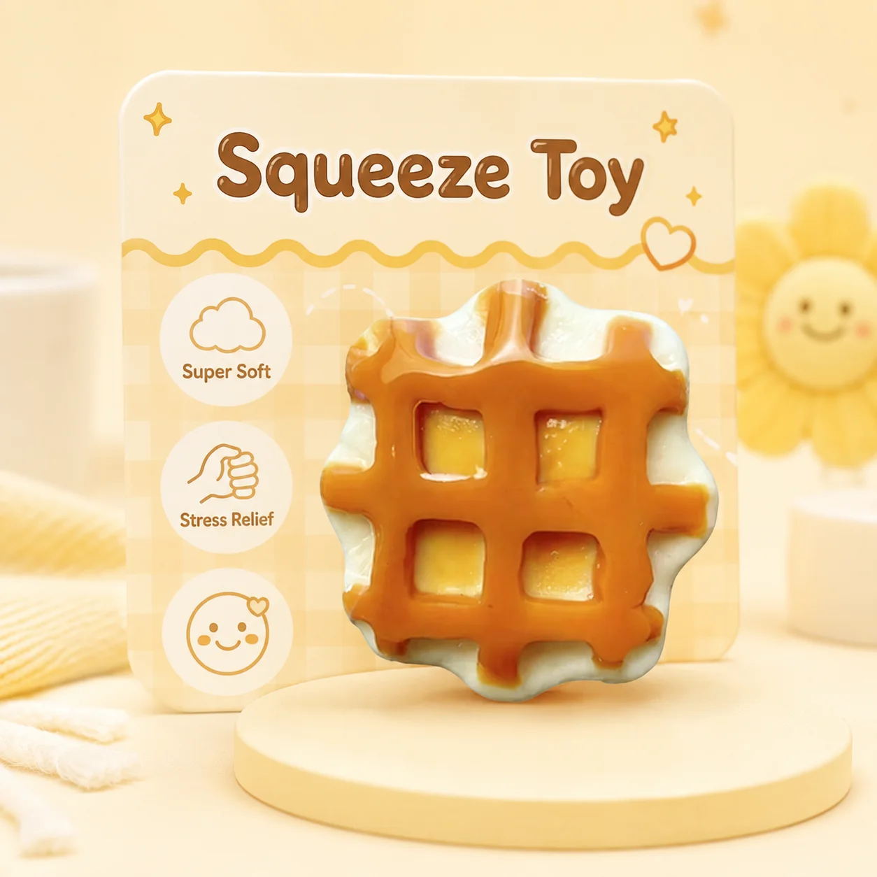 Mini Waffle Mochi Squishy Toy Food Grade TPR Simulation Two Tone Waffle Squeeze Toy Slow Rising Stress Relief Fidget Hand Toy
