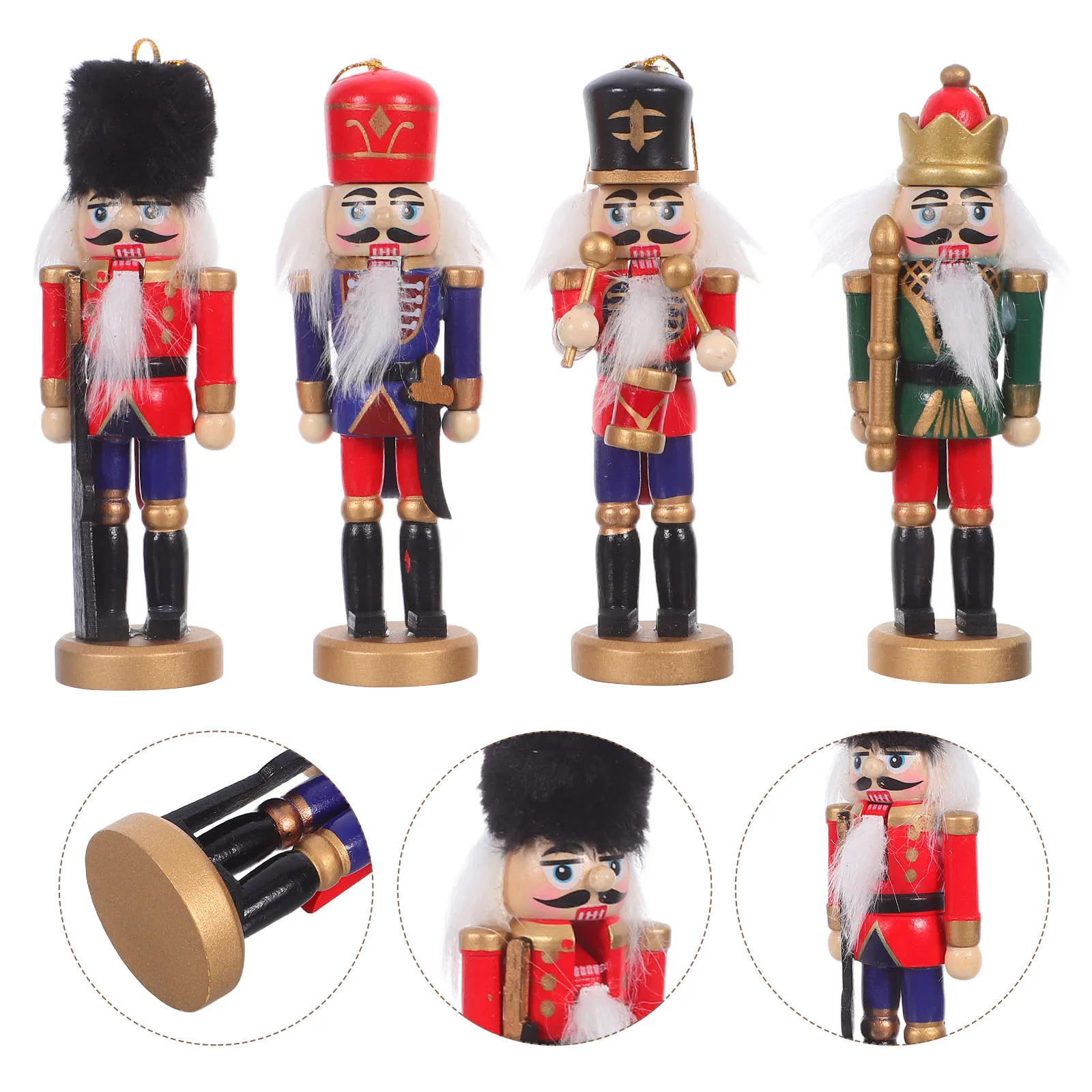 

4Pcs Nutcracker Christmas Decor Wooden Traditional Nutcracker Soldier Handcrafted Ornament Holiday Table Decoration