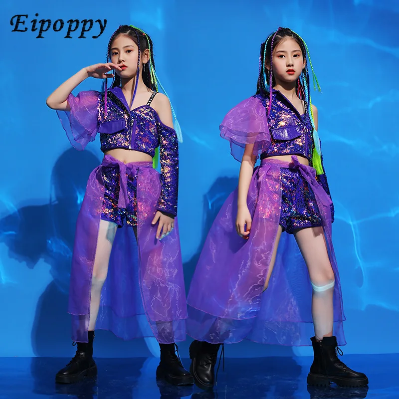 Trendy Clothes Model Photography Purple Suit Children Jazz Dance Girl Dance