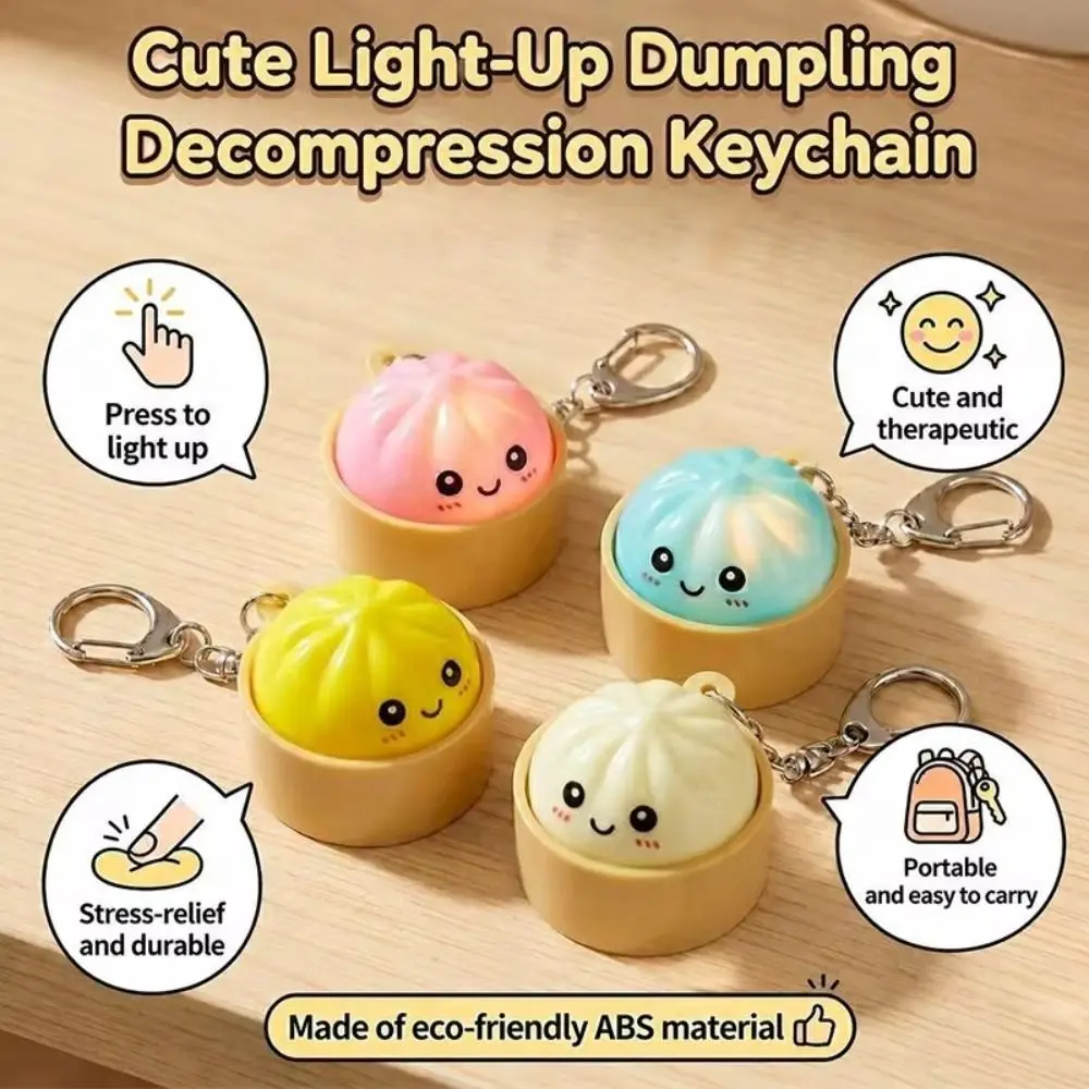 With Steamer Mini Dumplings Squishy Cute Pinch Squeezable Light-Up Steamed Bun Keychain Fidget Pendant Keyboard Fidget