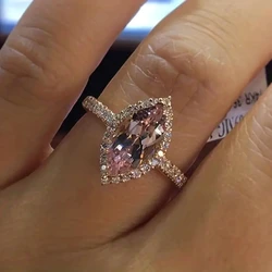 Huitan Luxury Rose Gold Color Women Wedding Rings Marquise Cubic Zirconia Temperament Elegant Champagne CZ Rings Trendy Jewelry