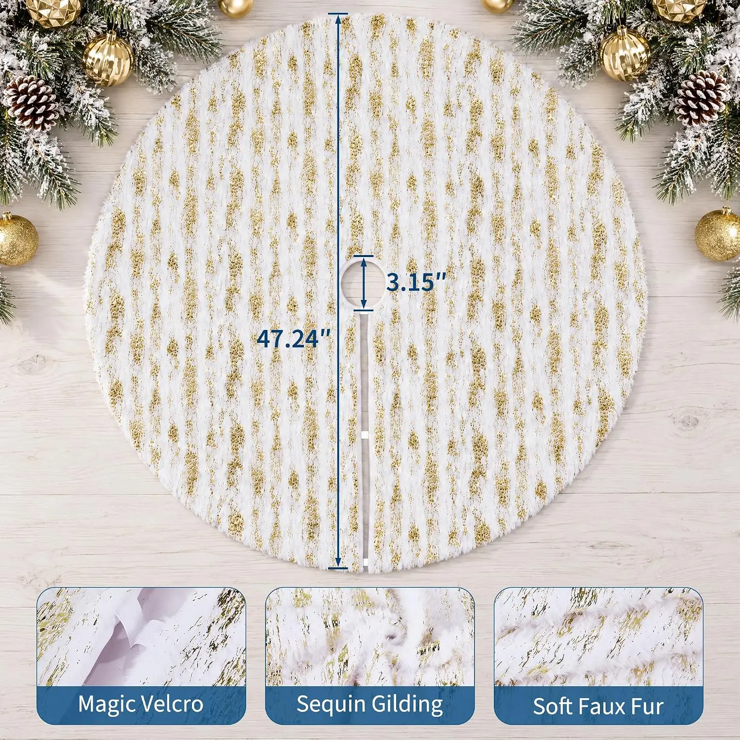 GAOMON Christmas Tree Skirt 48 Inch Faux Fur Xmas Skirt, Holiday Decor
