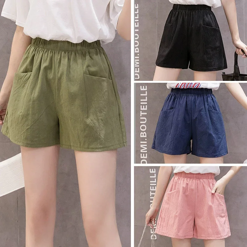 Women Elastic High Waist Casual Shorts Summer Loose with Pockets Loose Three-point Pants Woman Korean Fashion Streetwear Shorts