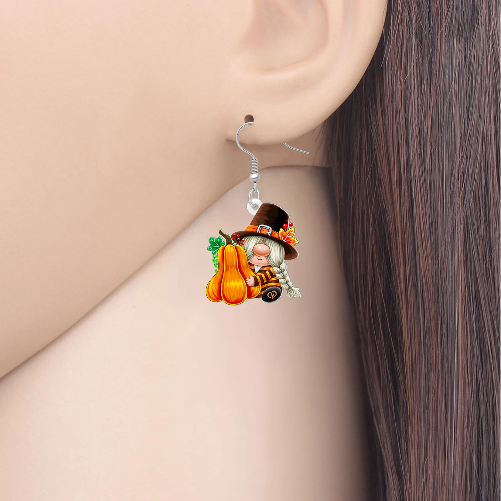 BONSNY Acrylic Thanksgiving Gnomes Dangle Earrings Fall Pumpkin Cute Dwarf Jewelry Thankful Gifts For Women Girls Harvest Charms