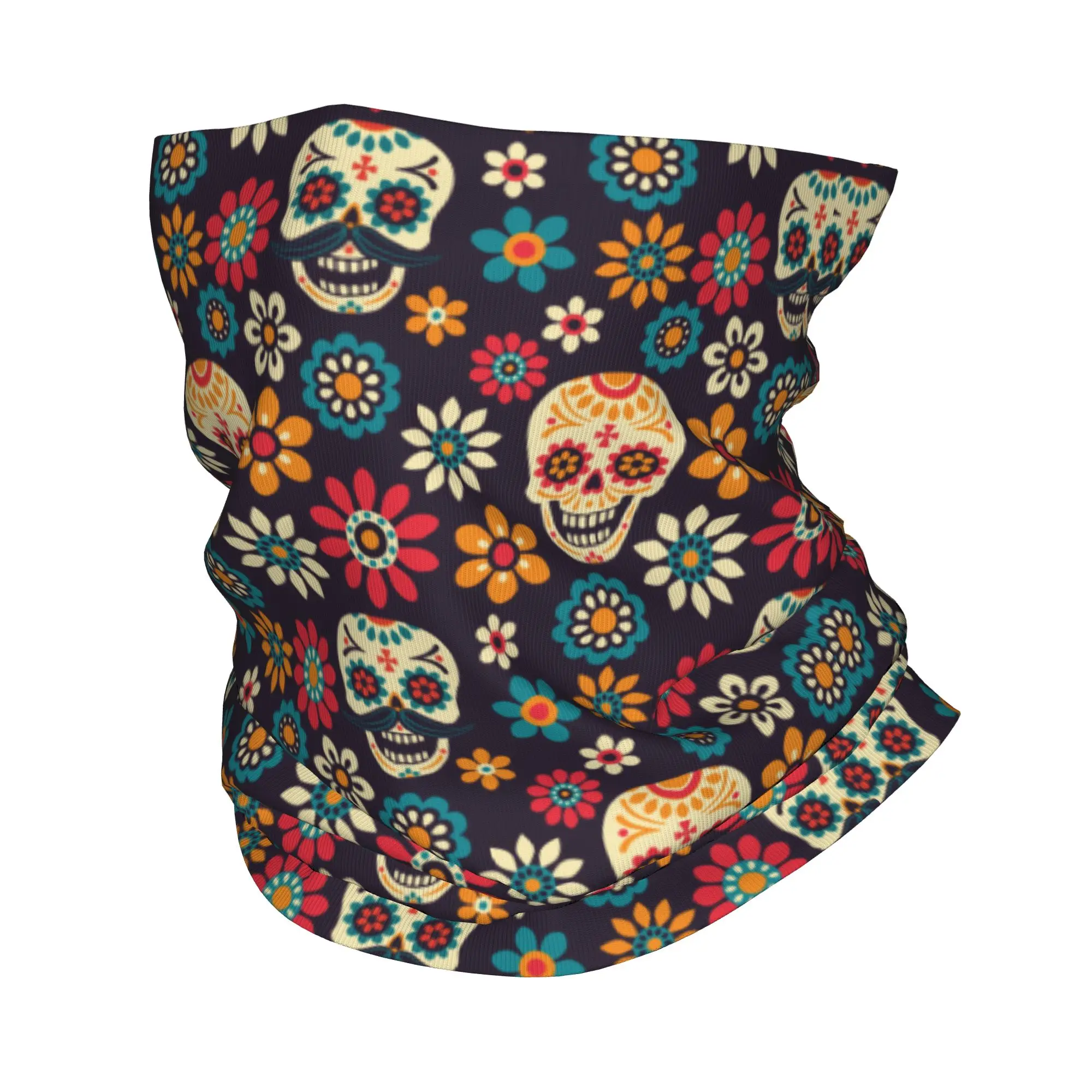 Mexican Flowers Day Of The Dead Sugar Skull Bandana Neck Warmer Men Women Winter Hiking Ski Scarf Gaiter  Face Cover