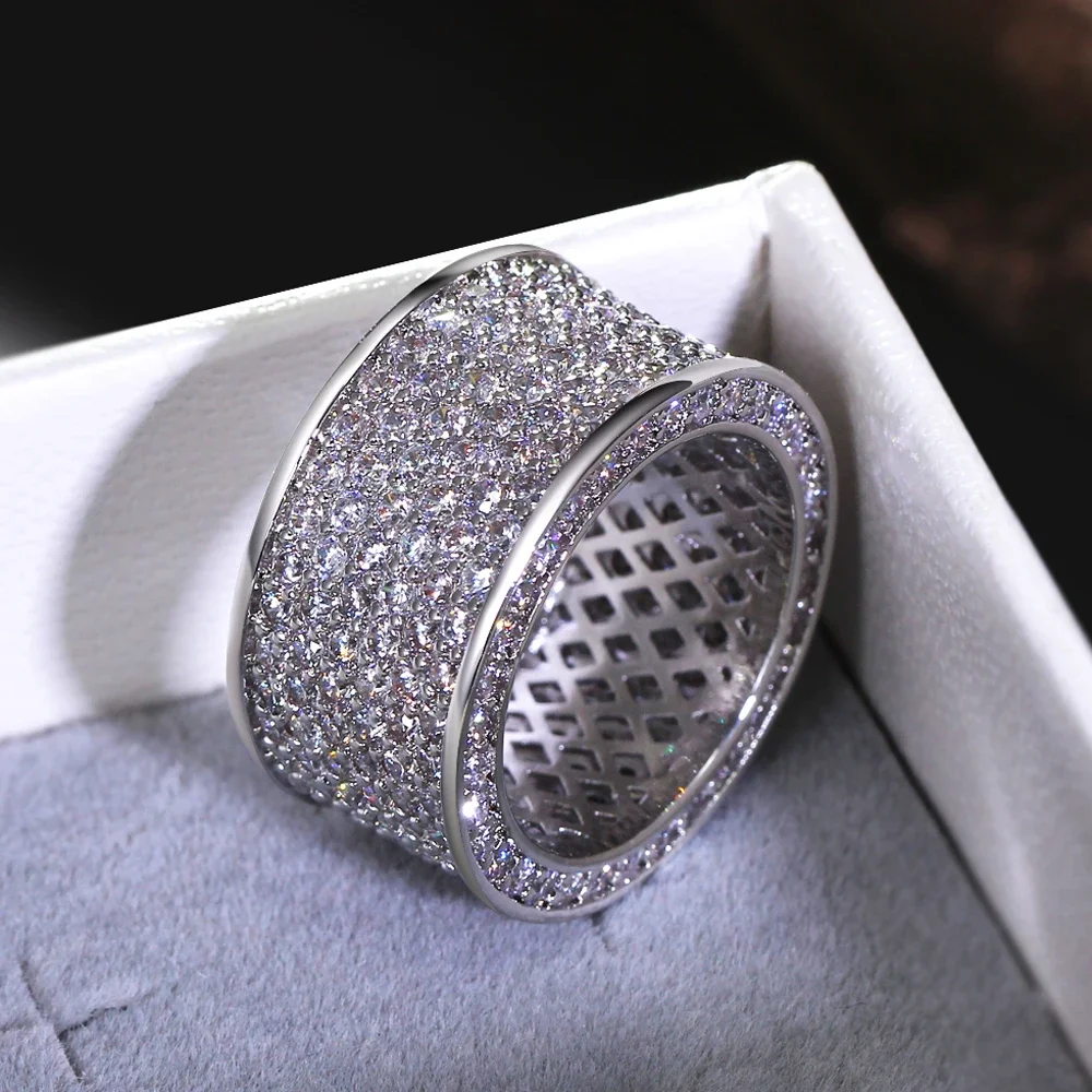 Luxurious Jewelry Paragraph 925 Sterling Silver Gemstone Rings Finger Shining 320pcs Full Simulated Diamond Ring for Women MEN