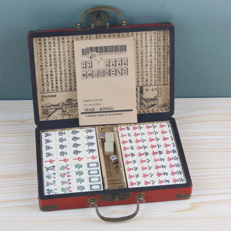 Antique Mahjong Box Mini Small Medium Large Cross-border Mahjong Tourist Dormitory Mahjong with Antique Leather