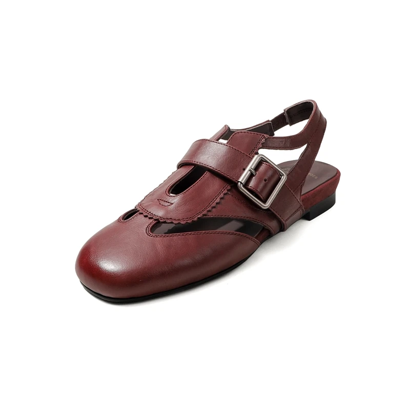 

Genuine Leather Metal Buckle Designer Sandals Women Hollow Gladiator Shoe Summer Low Heel Beach Shoes Female Zapatos De Mujer