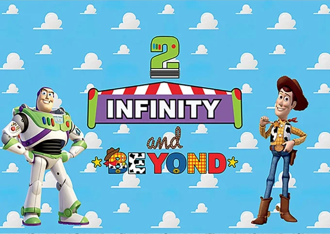 Two Infinity and Beyond Backdrop for Birthday Party Supplies Toy Story Theme Baby Shower Banner for Birthday Party Cake Table