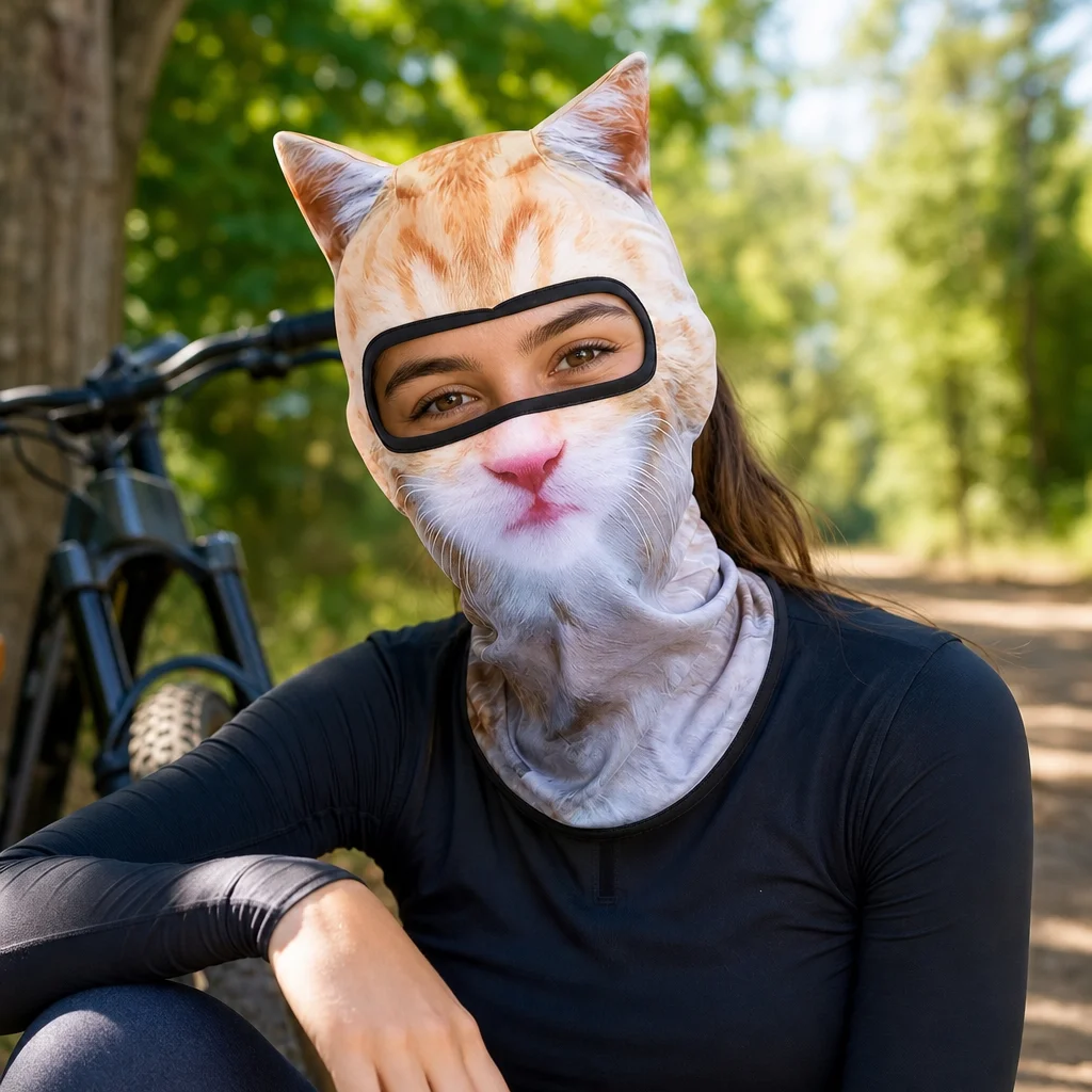 Sonnenschutz-Gesichtsmaske zum Angeln, kühlend, atmungsaktiv, winddicht, Vollgesichtsmaske, niedliches Katzenmuster, Fahrradkappe, Outdoor, Wandern, Camping – Detail 2