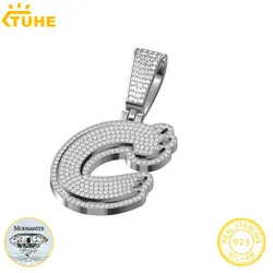 Pingente Moissanite de prata 925 masculino, letras clássicas, punk, hip hop, rock, joalheria fina, novo