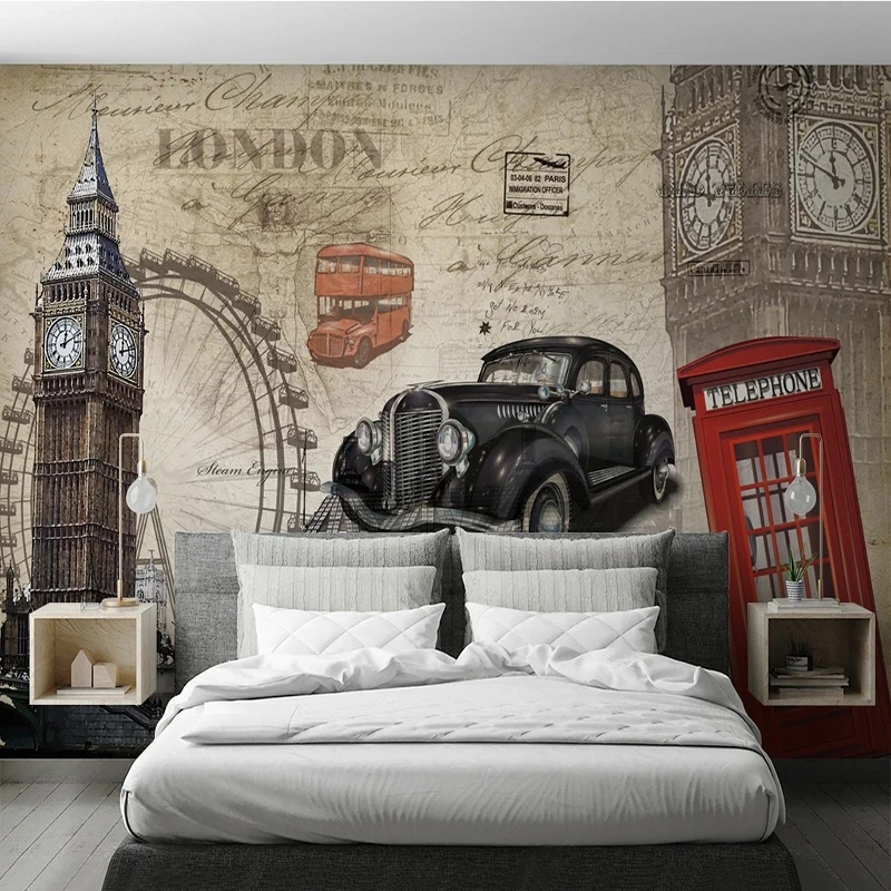 Custom Mural Wallpaper Vintage European Car Papel Pintado Children Room Bedroom Background Wall Decor Painting Papel De Parede