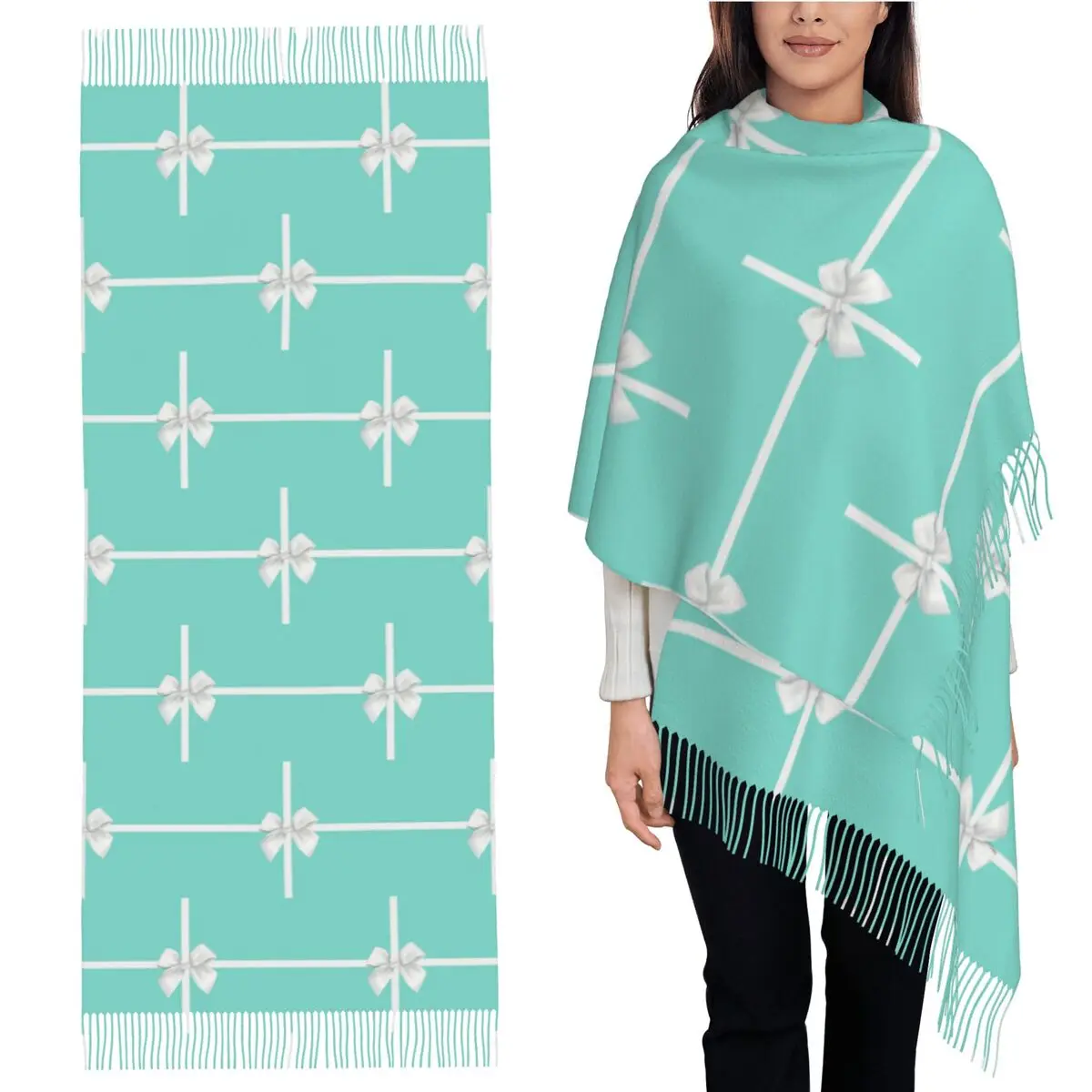 

Turquoise Gift Box White Bow Scarf Tassel Scarves for Women Soft Warm Shawls and Wraps Large Fall Winter Shawl Wrap