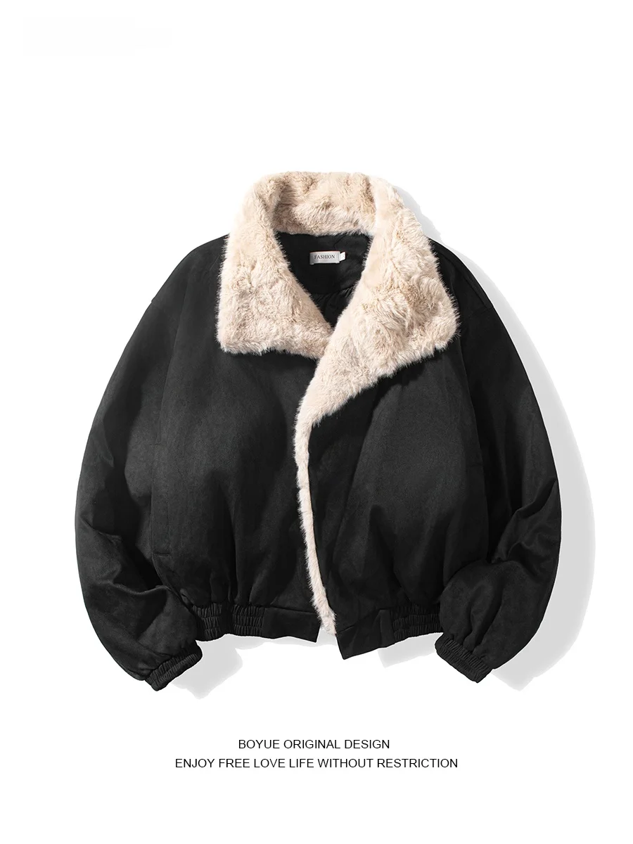 

Boyue Retro Thiened Cotton Jaet Men's Casual Outerwear with Fur Collar Youthful Sle Warm Long Sve Cleanfit Design