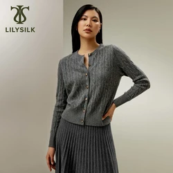 LILYSILK Womens Cable-Knit Cashmere Crewneck Long Sleeves Cardigan