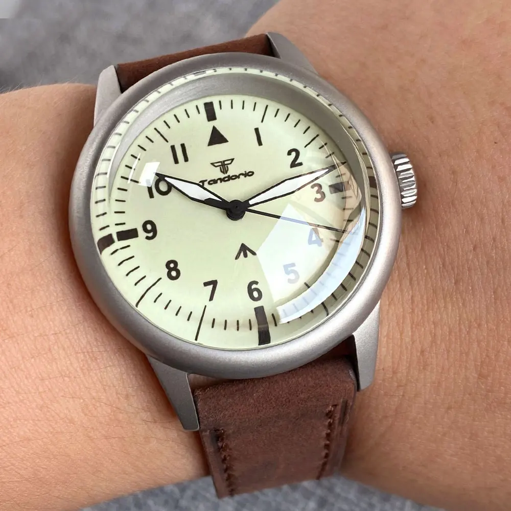 Tandorio 36 مللي متر مزدوج القبة الياقوت الزجاج اليابان NH35A التلقائي الميكانيكية الرجال ساعة العسكرية الرجعية الطيار 200 متر مقاوم للماء