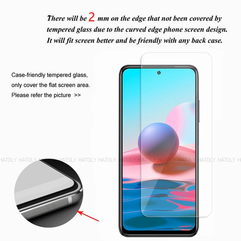 2/4PCS Screen Protector For Xiaomi Redmi Note 10 Tempered Glass Xiaomi Redmi Note 10 Full Glue Cover Glass Xiaomi Redmi Note 10