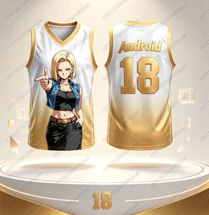 Dragon Ball Android 18 Basketball Jersey Women 3D Print Sports Vest White Pink Anime Streetwear Tank Top Family Matching Outfits