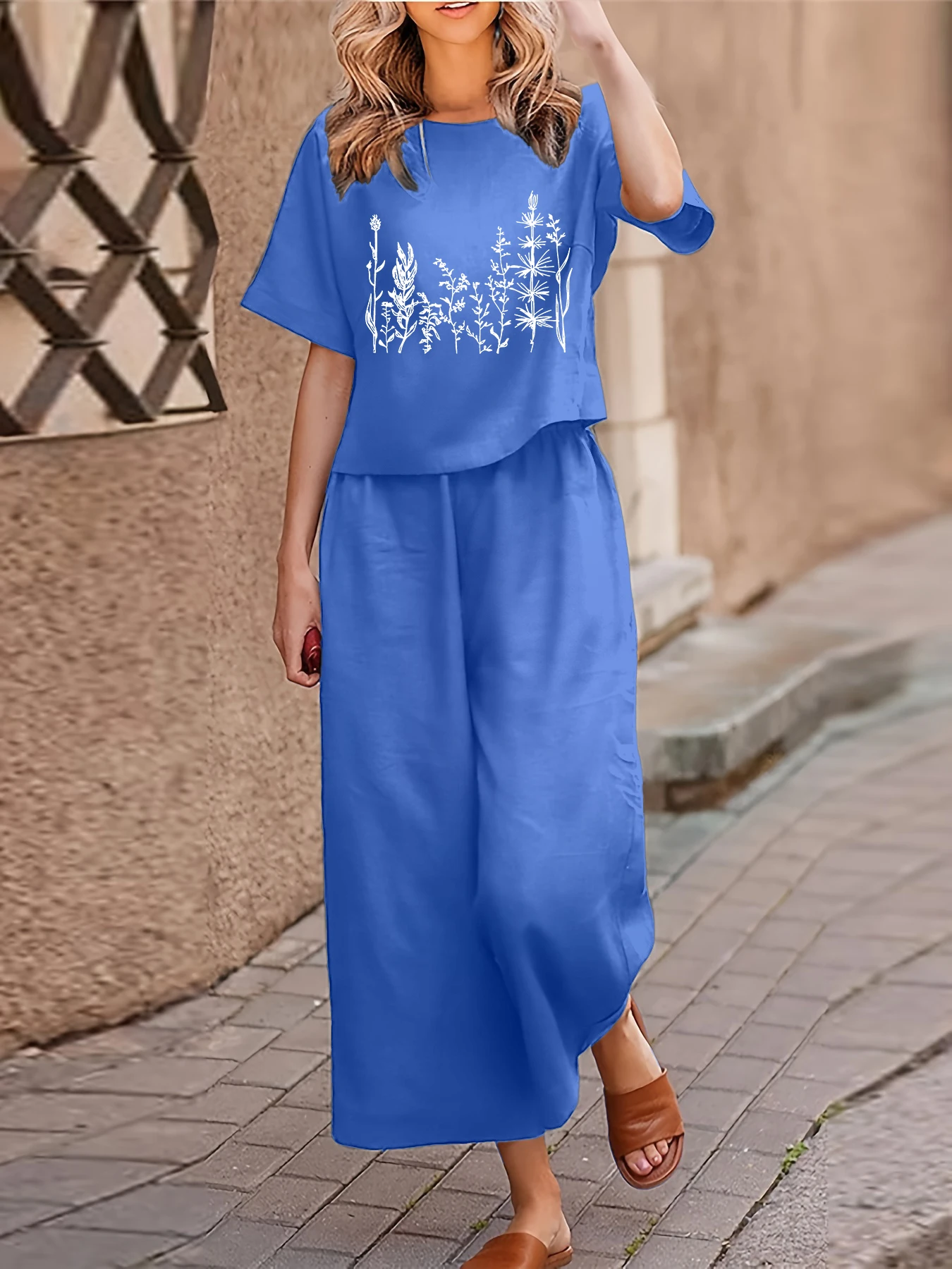 Plus Size Dames Casual Tweedelige Set Pak Bedrukt T-shirt met korte mouwen Broek Tweedelige set Losse ronde hals