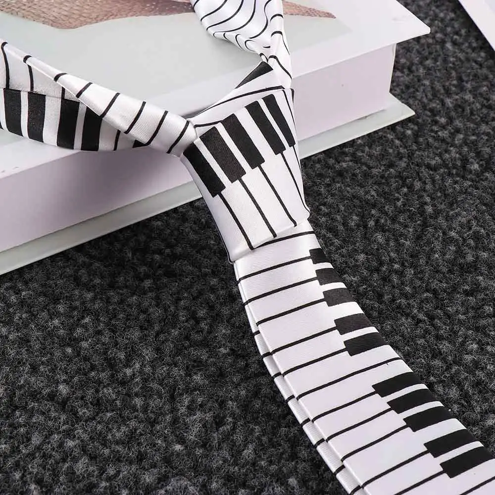 Polyester Fancy Dress for Men Fashion Black & White Music Tie Skinny Tie Piano Keyboard Necktie