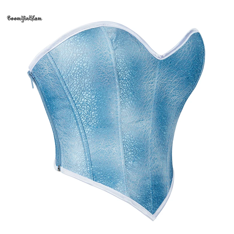

Plus Size Underwear Coreselet 12 Fishbone Bling-Bling Korsett Women Push Up Bustier Y2K Zipper Blue Corset Top For Women