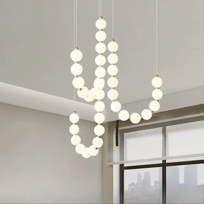 2026 French Magic Bean Led Pendant Lamp Pearl Necklace Guest Restaurant Chandelier Lights Duplex Stairwell Loft Hanging Line Lam