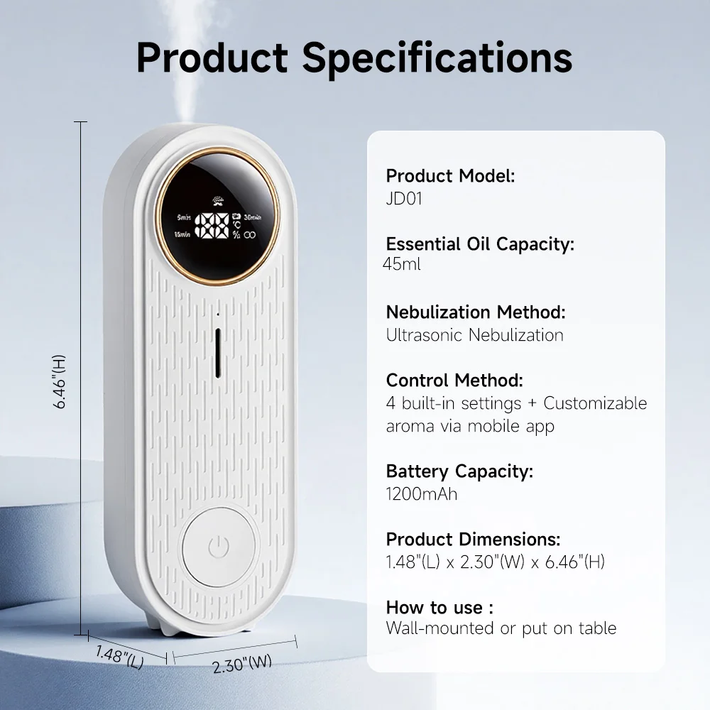 موزع روائح الزيوت العطرية مع التحكم في التطبيق، ناشر رائحة (رذاذ تلقائي، سطح المكتب قابل للتركيب على الحائط) للمكتب المنزلي، مع سائل إعادة التعبئة #2