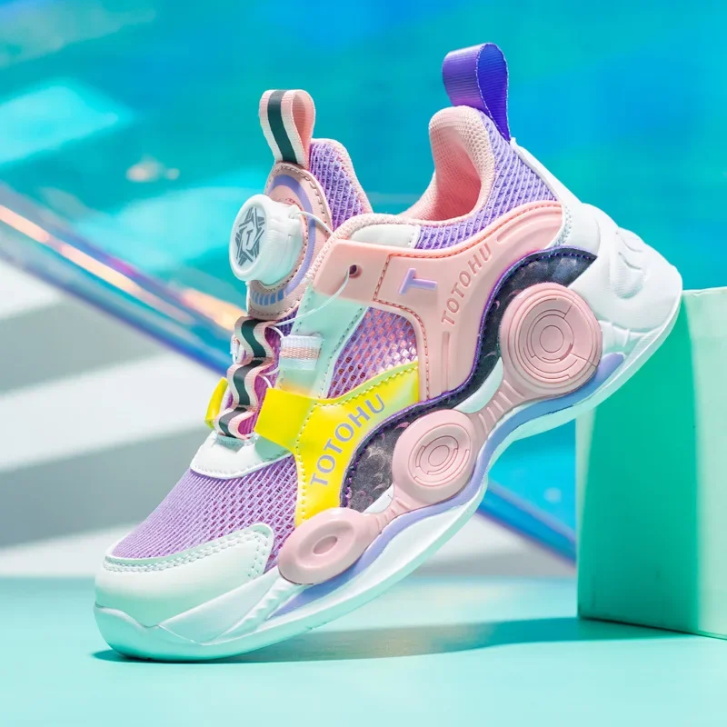 Kinder Turnschuhe 2024 Frühling/Sommer neue Mode und vielseitige mittlere und große Kinderschuhe Mesh Mädchen Laufschuhe