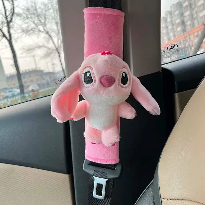 Disney Stitch Angel Cartoon Animation Peripheral Cute Plush 3D Doll Car Seat Belt Car Decoration Universal Gift for All Seasons