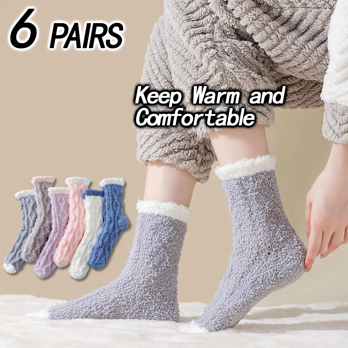 6 Pairs of Fuzzy Socks Soft Cozy Fluffy Slipper Winter Warm Plush Socks Christmas Stocking Stuffers Gifts for Women