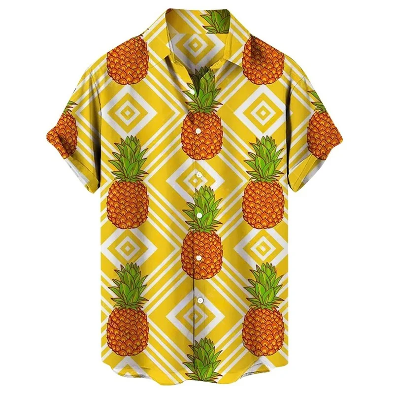 3d Print Tropical Fruits Pineapple Beach Shirt Hawaiian Holiday Lapel Short-sleeved Outdoor Casual Men\'s Shirts Oversized Tops