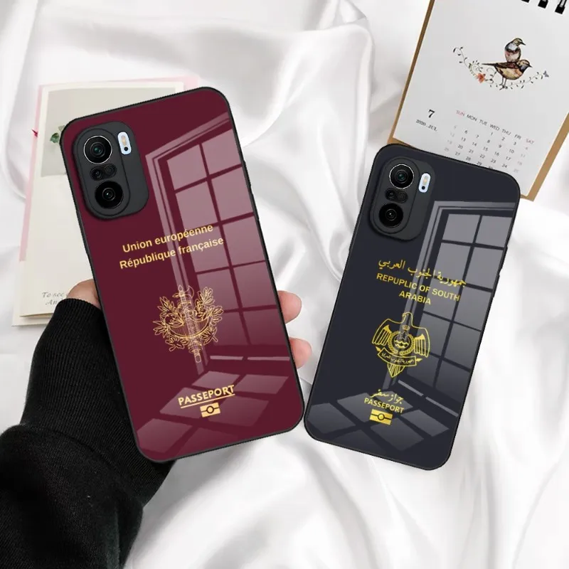 Funda de teléfono con diseño de vidrio para Xiaomi, funda de teléfono para pasaporte de Argelia, EE. UU., Francia, 13, 12, M5, 10T, X5, 11T, Redmi Note 9, 11 Pro, Poco M4, 11i, X3, 10
