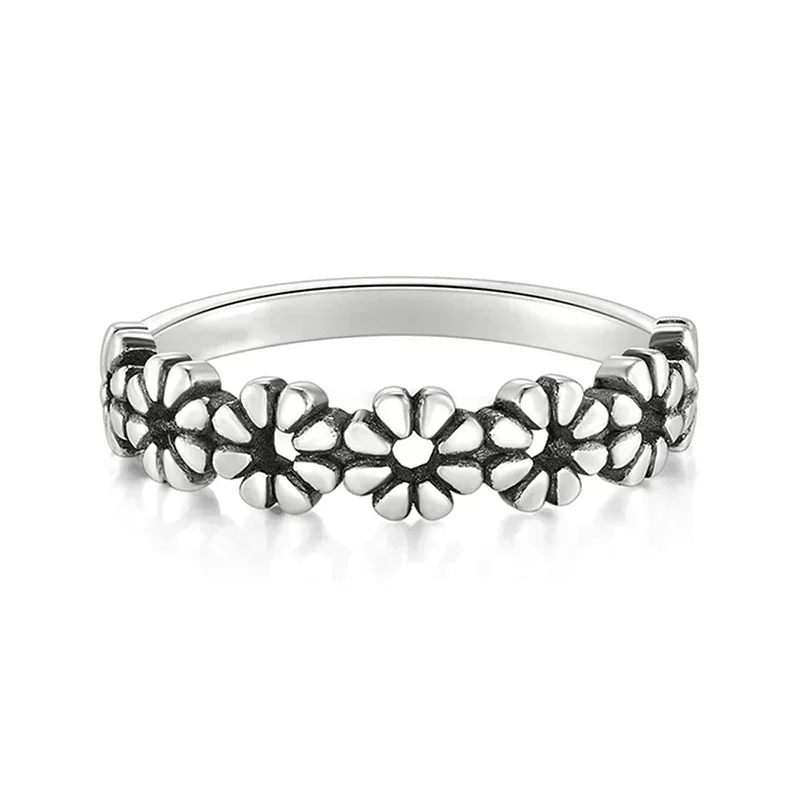 Flower Finger Ring for Female Antique Silver Color Fashion Versatile Women Accessories Fancy Girls Gift Statement Jewelry