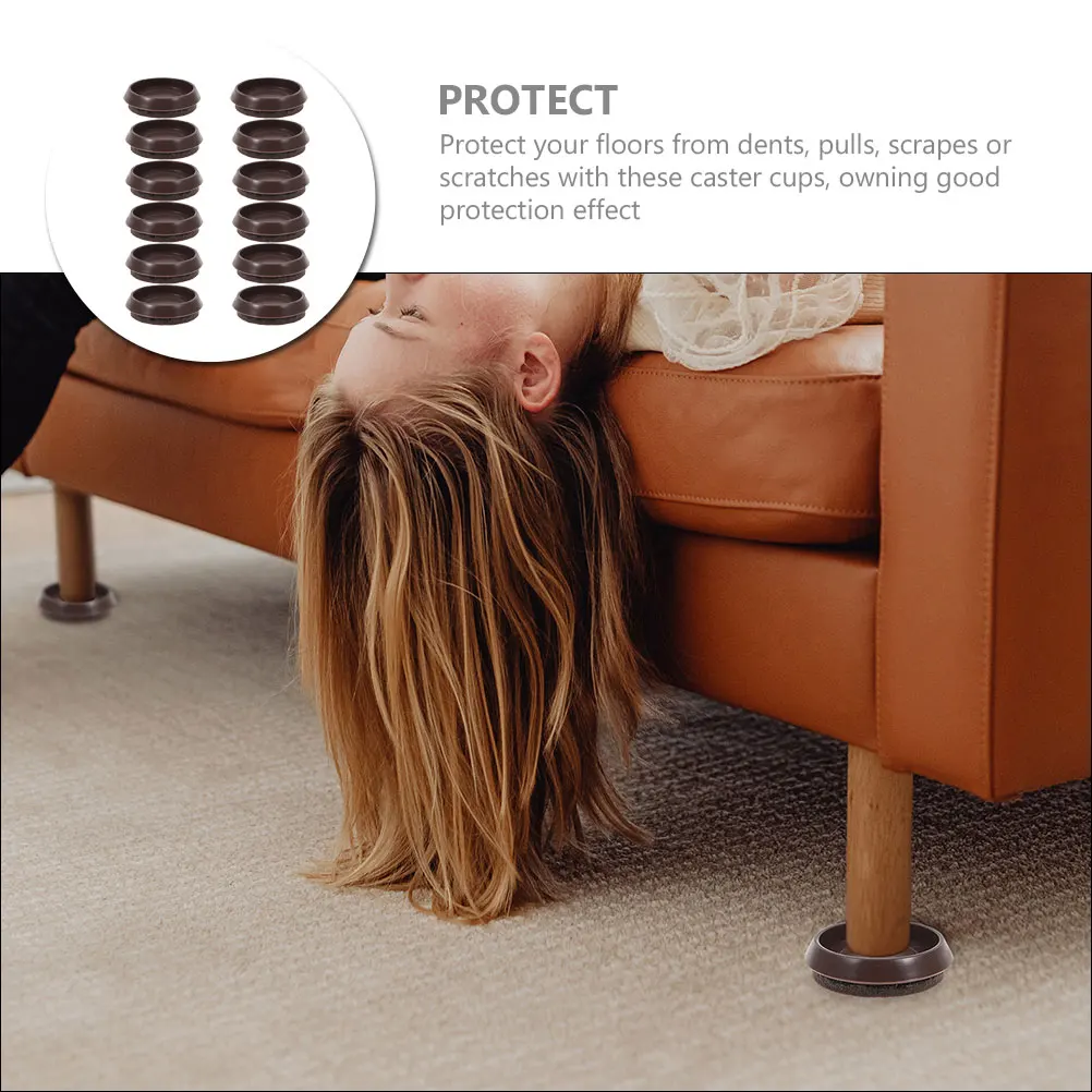 

12Pcs Furniture Coaster Felt Caster Cups Chair Feet Protectors Noise Reducing Floor Protector Furniture Pads for Hardwood Floors