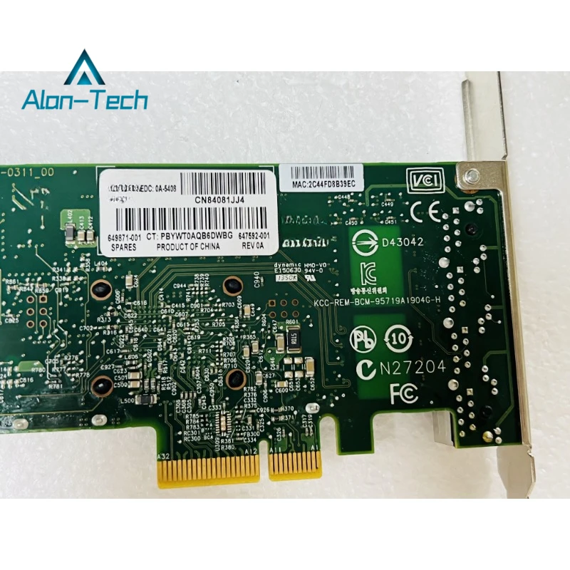 Tarjeta de red Gigabit de cuatro puertos para HP, Original, HP331T, 647592-001, 649871-001, BCM5719, segunda mano, 90% nuevo