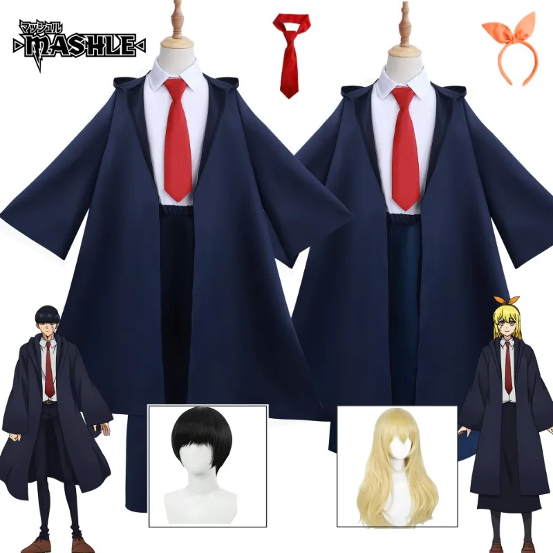 

Anime Mashle Magic and Muscles Cosplay Costume Mash Lance Lemon Dot Finn Easton Magic Academy Uniform Blue Robe Wig Shirt Tie