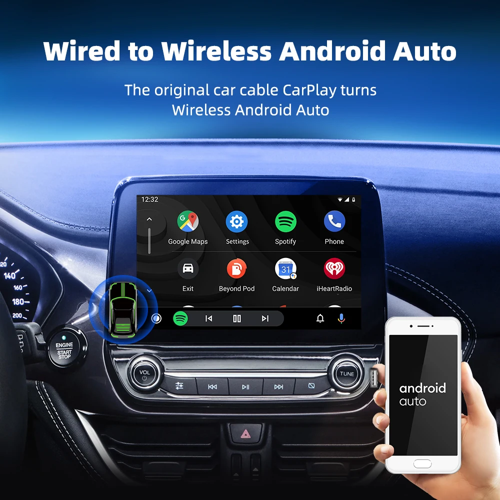EKIY 2w1 Bezprzewodowy klucz CarPlay Bezprzewodowy adapter Android Auto AI Smart Box Samochodowe inteligentne systemy do samochodu z przewodowym CarPlay — zdjęcie 6