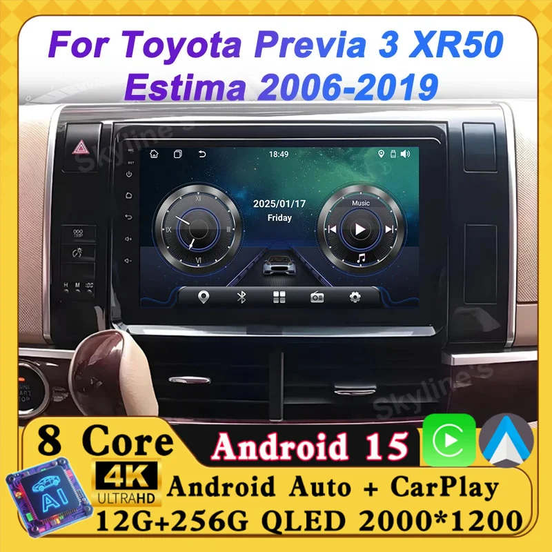 Android Car Radio Player For Toyota Previa XR50 3 III 2006 - 2019 Estima AHR20 XR50 3 III 2006 - 2016 Navigation GPS BT 5G Wifi