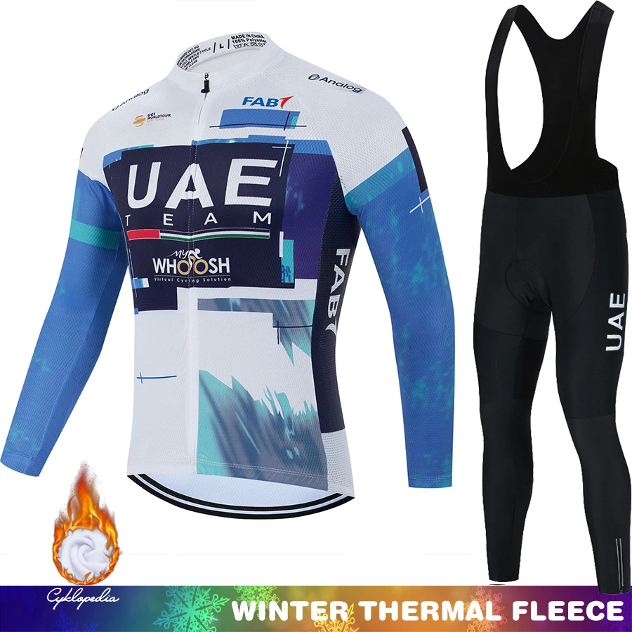 

Mens Cycling Jersey UAE Termal Fleece Men's Clothing Winter Thermal Man Bicycle Suit Bib Jumper Triathlon Shirt Mountain Bikes