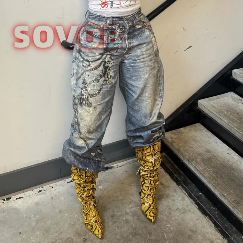 الأصفر الأفعى نمط الجانب سستة الأحذية مثير أشار تو متوهج الكعوب منتصف العجل الأحذية عارضة مكتب ربيع الخريف الأحذية النسائية