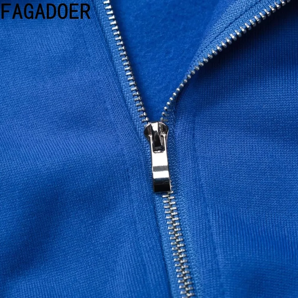 FAGADOER Mode 2-teiliges Set Frauen Outfit Reißverschluss Langarm Sweatshirts Crop Top + Baggy Hosen Jogger Anzüge Weibliche Streetwear