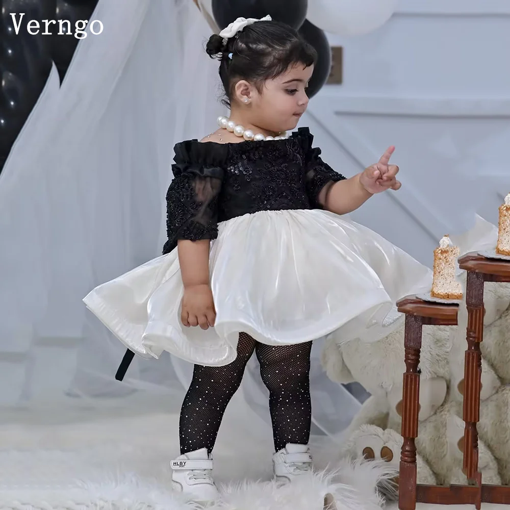 

Verngo Black Tulle Girl Flowers Dress Off The Shoulder A Line Ball Gowns Baby Celebrity Ball Gowns Customized