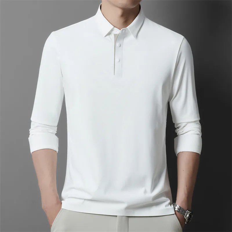 

Men Solid Color Polo T-Shirt in Understated Luxury Style Black Brown White Royal Blue Tops Closely-knit Smooth Fabric Attire